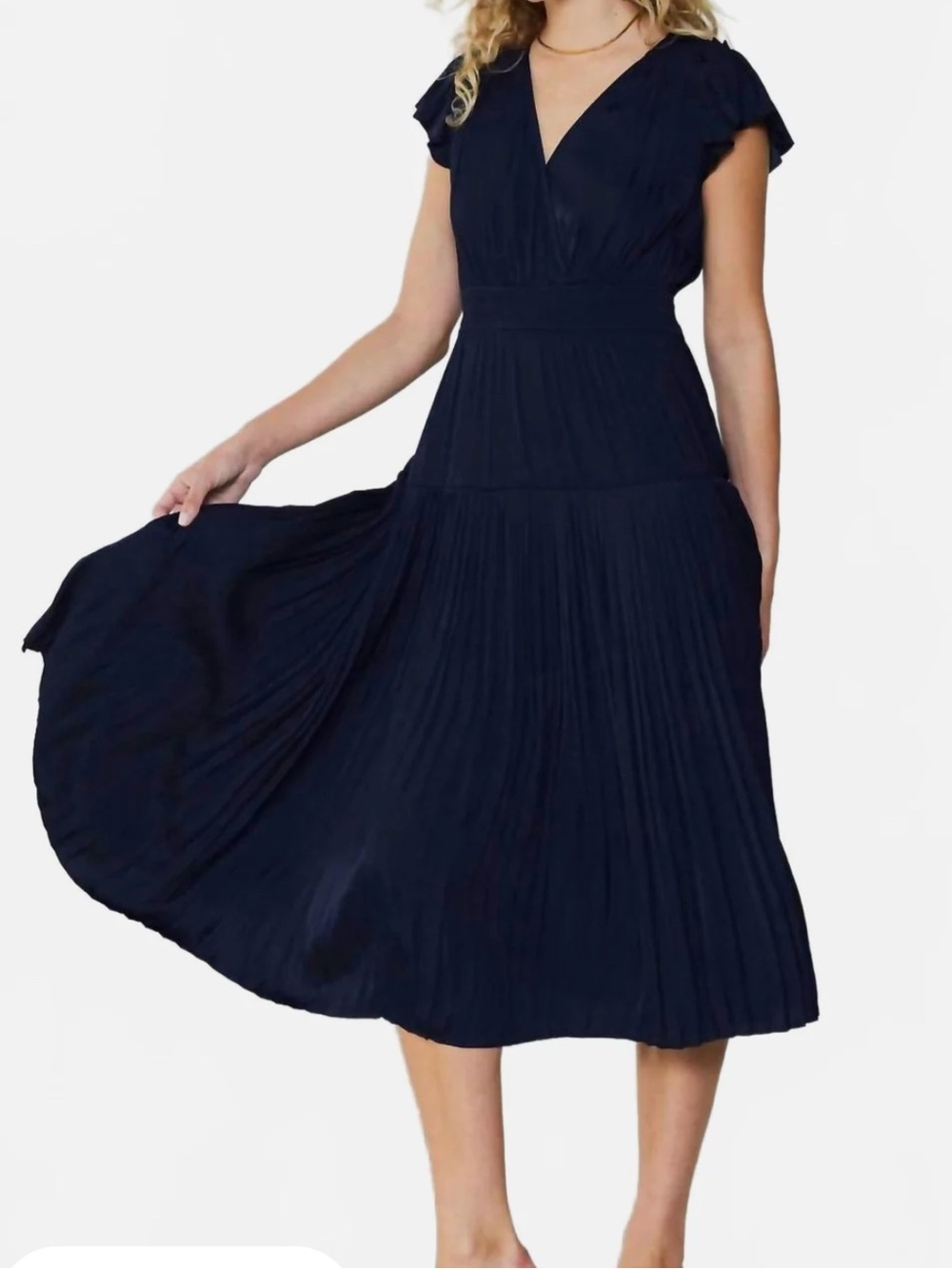 Current Air Navy Pleated V-Neck Dress, size Medium